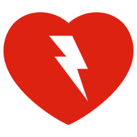 An icon of a heart with a reverse lighting bolt inside it