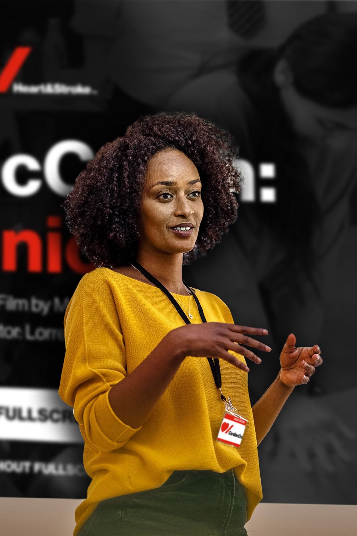 A woman in her 40s facilitating a CardiacCrash video